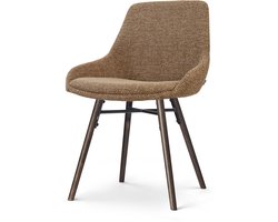 Nolon Nena-Isa Eetkamerstoel bruin blend - walnoot houten onderstel - japandi stijl - houten poten - comfortabele zitting
