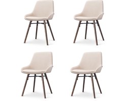Nolon Nena-Isa Eetkamerstoelen Set van 4 Beige - Stof - Zonder Armleuning - Houten Poten - Walnoot - Scandinavisch - Comfortabel