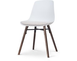 Nolon Nena-Liv Eetkamerstoel Wit met Beige Zitkussen - Kunststof Zitting - Houten Poten - Walnoot