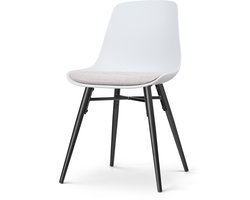 Nolon Nena-Liv Eetkamerstoel Wit - met Beige Zitkussen - Kunststof Zitting - Zwarte Houten Poten