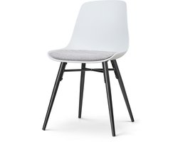 Nolon Nena-Liv Eetkamerstoel Wit - met Lichtgrijs Zitkussen - Kunststof Zitting - Zwarte Houten Poten