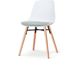 Nolon Nena-Liv Eetkamerstoel Wit - met Zacht Groen Zitkussen - Kunststof Zitting - Houten Poten