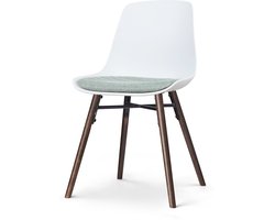 Nolon Nena-Liv Eetkamerstoel Wit met Zacht Groen Zitkussen - Kunststof Zitting - Houten Poten - Walnoot