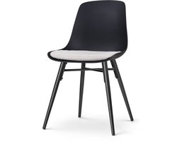 Nolon Nena-Liv Eetkamerstoel Zwart - met Beige Zitkussen - Kunststof Zitting - Zwarte Houten Poten