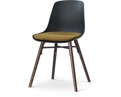 Nolon Nena-Liv Eetkamerstoel zwart met mosgroen Zitkussen - walnoot houten onderstel