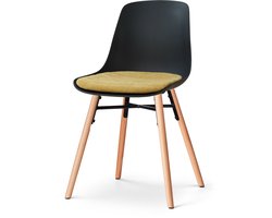 Nolon Nena-Liv Eetkamerstoel zwart met warm oker Zitkussen - houten onderstel