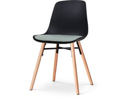 Nolon Nena-Liv Eetkamerstoel Zwart - met Zacht Groen Zitkussen - Kunststof Zitting - Houten Poten