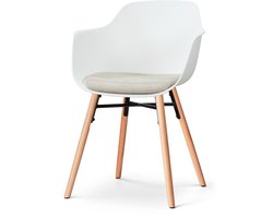Nolon Nena-Liz Eetkamerstoel wit met naturelbeige Zitkussen - houten onderstel