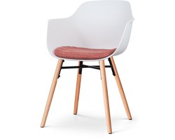 Nolon Nena-Liz Eetkamerstoel Wit met Terracotta Rood Zitkussen - Armleuning - Kunststof Zitting - Houten Poten - Kuipstoel