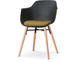 Nolon Nena-Liz Eetkamerstoel zwart met mosgroen Zitkussen - houten onderstel