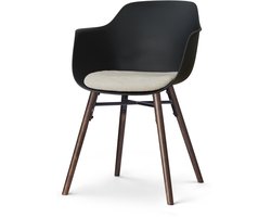 Nolon Nena-Liz Eetkamerstoel zwart met naturelbeige Zitkussen - walnoot houten onderstel