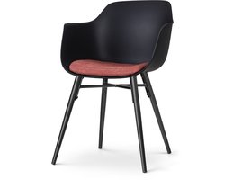Nolon Nena-Liz Eetkamerstoel Zwart met Terracotta Rood Zitkussen - Armleuning - Kunststof Zitting - Zwarte Houten Poten - Kuipstoel