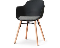 Nolon Nena-Liz Eetkamerstoel zwart met zeegrijs Zitkussen - houten onderstel