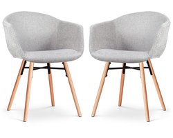 Nolon Nena-Otis Eetkamerstoelen Set van 2 Lichtgrijs - met Armleuning - Stof - Houten Poten - Scandinavisch