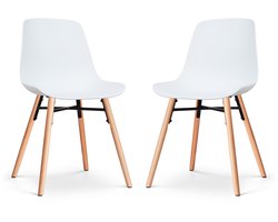 Nolon Nena-Pip Eetkamerstoelen Set van 2 Wit - Kunststof Zitting - Houten Poten - Modern - Scandinavisch