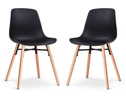 Nolon Nena-Pip Eetkamerstoelen Set van 2 Zwart - Kunststof Zitting - Houten Poten - Modern - Scandinavisch