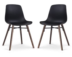 Nolon Nena-Pip Eetkamerstoelen Set van 2 Zwart - Kunststof Zitting - Houten Poten - Walnoot - Modern - Scandinavisch