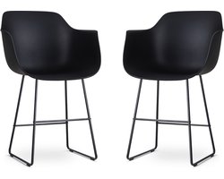 Nolon Nino Barkruk Zwart met Armleuningen - Zwart Onderstel - 65 cm - Kookeiland - Barstoel - met Rugleuning