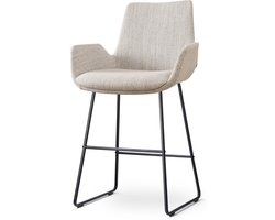 Nolon Nino-Eef Barkruk Beige Gemêleerd - met Armleuning - Zwart Onderstel - 65 cm - Voor Kookeiland - Barkruk met Rugleuning - Lage Armleuning