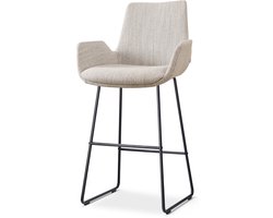 Nolon Nino-Eef Barkruk Beige Gemêleerd - met Armleuning - Zwart Onderstel - 75 cm - Barkruk met Rugleuning - Lage Armleuning