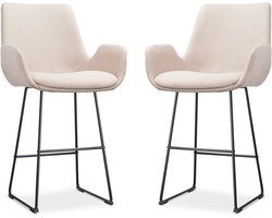 Nolon Nino-Eef Barkrukken Set van 2 Beige - met Armleuning - Zwart Onderstel - 65 cm - Voor Kookeiland - Barkruk met Rugleuning - Lage Armleuning - Scandinavisch