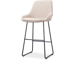 Nolon Nino-Isa Barkruk Beige - Zwart Onderstel - 75 cm - Stof - Hoge Kruk - Barkruk met Rugleuning - Design - Comfortabel