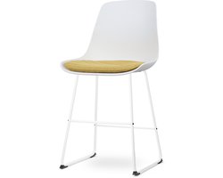 Nolon Nino-Liv Barkruk Wit met Okergeel Zitkussen - Wit Onderstel - 65 cm - Kookeiland - Barkruk met Rugleuning