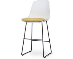 Nolon Nino-Liv Barkruk Wit met Okergeel Zitkussen - Zwart Onderstel - 75 cm - Barstoel - Barkruk met Rugleuning