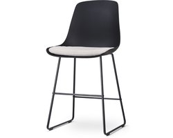 Nolon Nino-Liv Barkruk Zwart met Beige Zitkussen - Zwart Onderstel - 65 cm - Kookeiland - Barkruk met Rugleuning