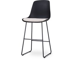 Nolon Nino-Liv Barkruk Zwart met Beige Zitkussen - Zwart Onderstel - 75 cm - Barstoel - Barkruk met Rugleuning