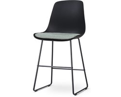 Nolon Nino-Liv Barkruk Zwart met Zacht Groen Zitkussen - Zwart Onderstel - 65 cm - Kookeiland - Barkruk met Rugleuning
