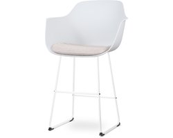Nolon Nino-Liz Barkruk Wit met Beige Zitkussen - Armleuning - Kunststof - Wit Onderstel - 75 cm - Barstoel met Rugleuning