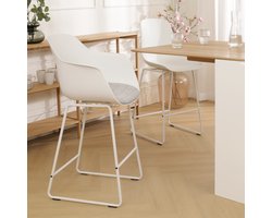 Nolon Nino-Liz Barkruk Wit met Lichtgrijs Zitkussen - Armleuningen - Wit Onderstel - 65 cm - Kookeiland - Barstoel met Rugleuning