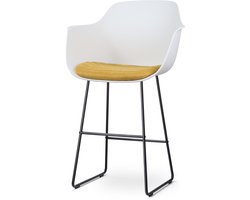 Nolon Nino-Liz Barkruk Wit met Okergeel Zitkussen - Armleuning - Kunststof - Zwart Onderstel - 75 cm - Barstoel met Rugleuning