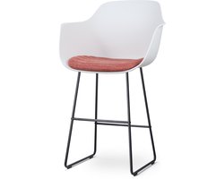 Nolon Nino-Liz Barkruk Wit met Terracotta Rood Zitkussen - Armleuning - Kunststof - Zwart Onderstel - 75 cm - Barstoel met Rugleuning