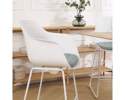 Nolon Nino-Liz Barkruk Wit met Zacht Groen Zitkussen - Armleuning - Kunststof - Wit Onderstel - 75 cm - Barstoel met Rugleuning