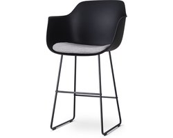 Nolon Nino-Liz Barkruk Zwart met Lichtgrijs Zitkussen - Armleuning - Kunststof - Zwart Onderstel - 75 cm - Barstoel met Rugleuning