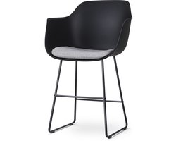 Nolon Nino-Liz Barkruk Zwart met Lichtgrijs Zitkussen - Armleuningen - Zwart Onderstel - 65 cm - Kookeiland - Barstoel met Rugleuning