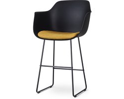 Nolon Nino-Liz Barkruk Zwart met Okergeel Zitkussen - Armleuning - Kunststof - Zwart Onderstel - 75 cm - Barstoel met Rugleuning