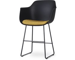 Nolon Nino-Liz Barkruk Zwart met Okergeel Zitkussen - Armleuningen - Zwart Onderstel - 65 cm - Kookeiland - Barstoel met Rugleuning
