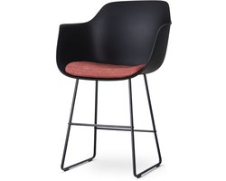 Nolon Nino-Liz Barkruk Zwart met Terracotta Rood Zitkussen - Armleuning - Kunststof - Zwart Onderstel - 75 cm - Barstoel met Rugleuning