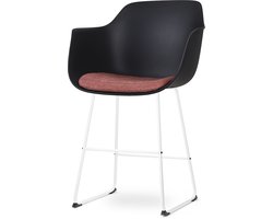 Nolon Nino-Liz Barkruk Zwart met Terracotta Rood Zitkussen - Armleuningen - Wit Onderstel - 65 cm - Kookeiland - Barstoel met Rugleuning