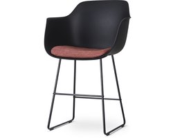 Nolon Nino-Liz Barkruk Zwart met Terracotta Rood Zitkussen - Armleuningen - Zwart Onderstel - 65 cm - Kookeiland - Barstoel met Rugleuning