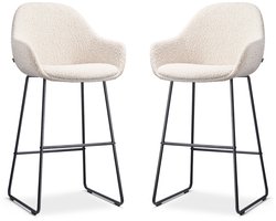 Nolon Nino-Mae Barkrukken Set van 2 Bouclé Beige - Zwart Onderstel - 75 cm - Hoge Kruk - Barkruk met Rugleuning - Design - Scandinavisch - Comfortabel
