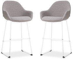 Nolon Nino-Mae Barkrukken Set van 2 Bouclé Taupe - Wit Onderstel - 75 cm - Hoge Kruk - Barkruk met Rugleuning - Design - Scandinavisch - Comfortabel
