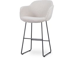 Nolon Nino-Mare Barkruk Bouclé Beige - met Armleuning - Zwart Onderstel - 75 cm - Stof - Barkruk met Rugleuning