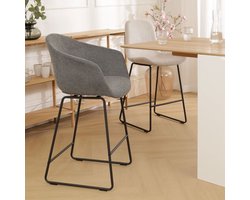 Nolon Nino-Otis Barkruk Donkergrijs - met Armleuning - Zwart Onderstel - 65 cm - Stof - Kookeiland - Barkruk met Rugleuning