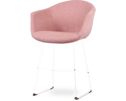 Nolon Nino-Otis Barkruk Zacht Roze - met Armleuning - Wit Onderstel - 65 cm - Stof - Kookeiland - Barkruk met Rugleuning