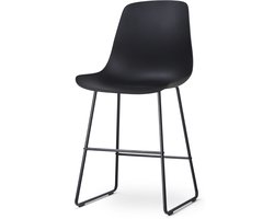 Nolon Nino-Pip Barkruk Zwart - Kunststof Zitting - Zwart Onderstel - 65 cm - Kookeiland - Barkruk met Rugleuning