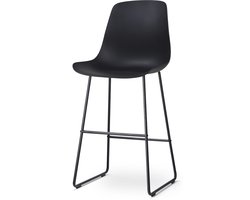 Nolon Nino-Pip Barkruk Zwart - Kunststof Zitting - Zwart Onderstel - 75 cm - Barstoel - met Rugleuning
